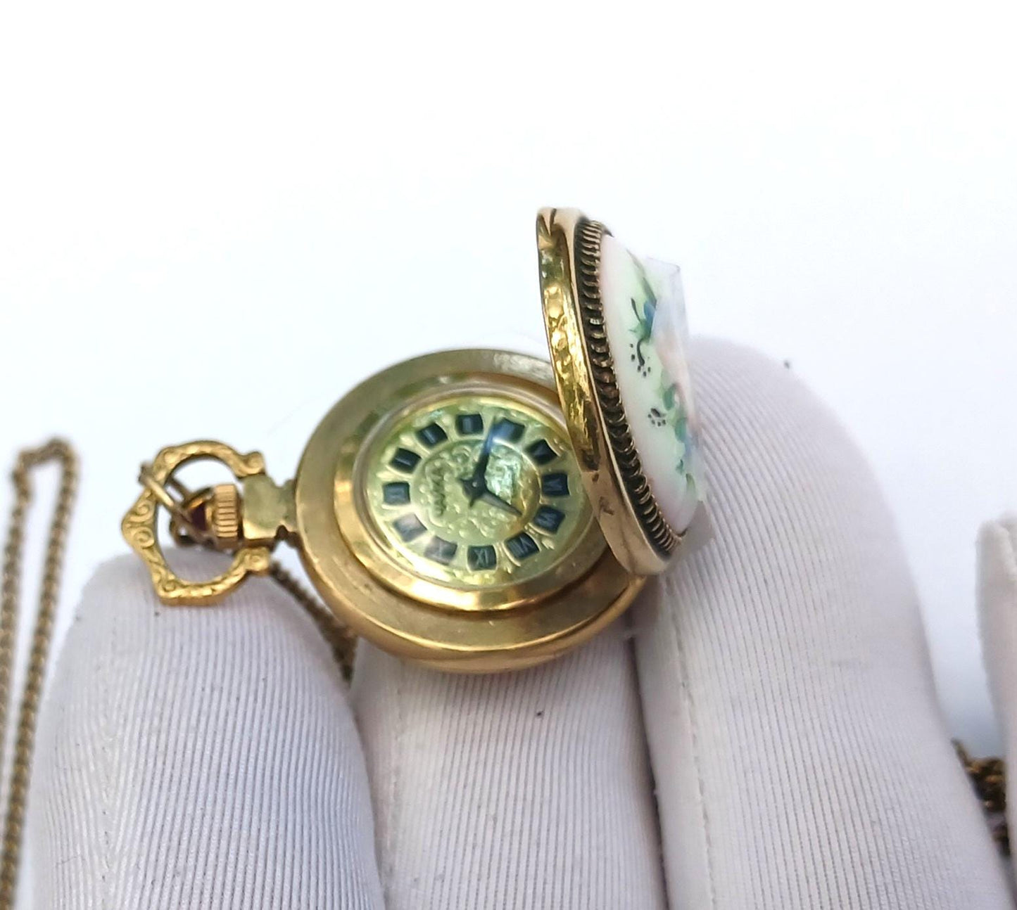 Pendant watch "Chaika", Gold plated watch with enamel , gold watch ,Womens watch, Mechanical watch