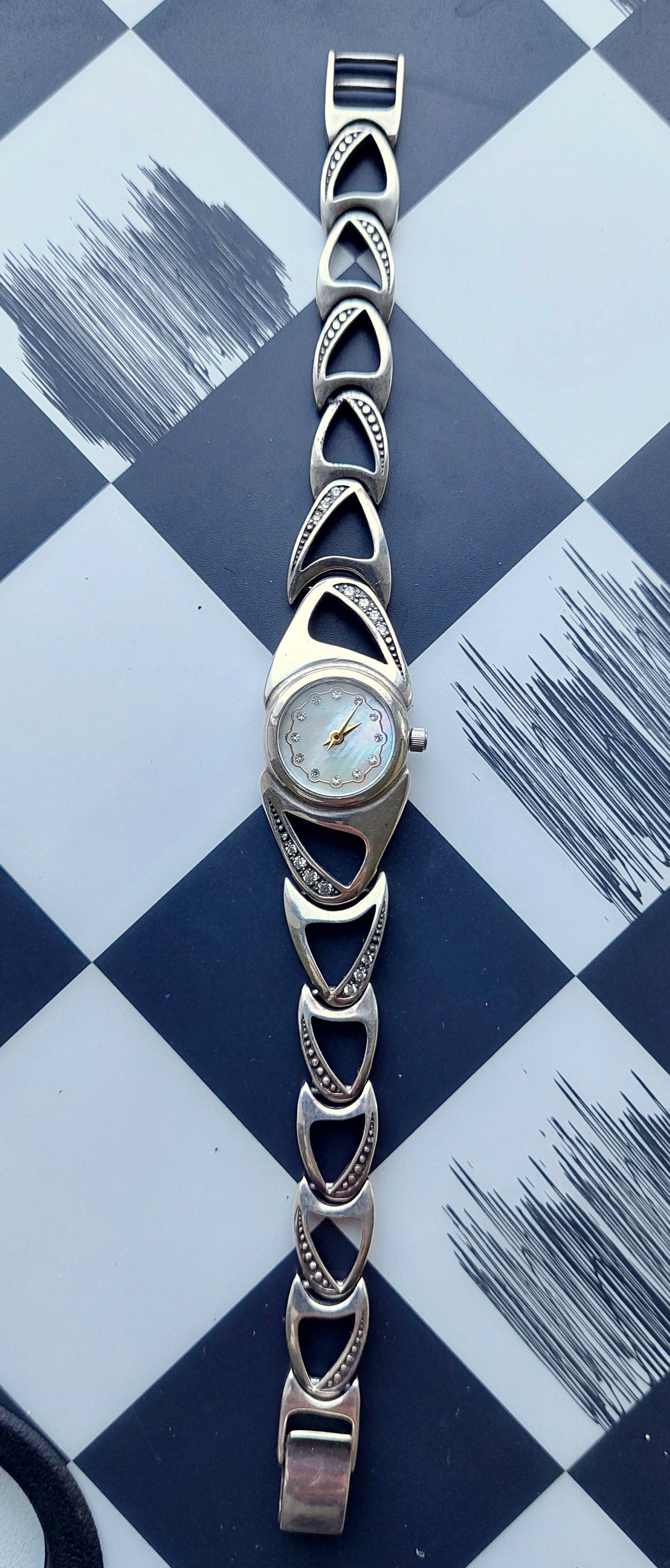 Silver watch"Chaika" , pearl dial with diamonds, Soviet watch ,Vintage Watch,