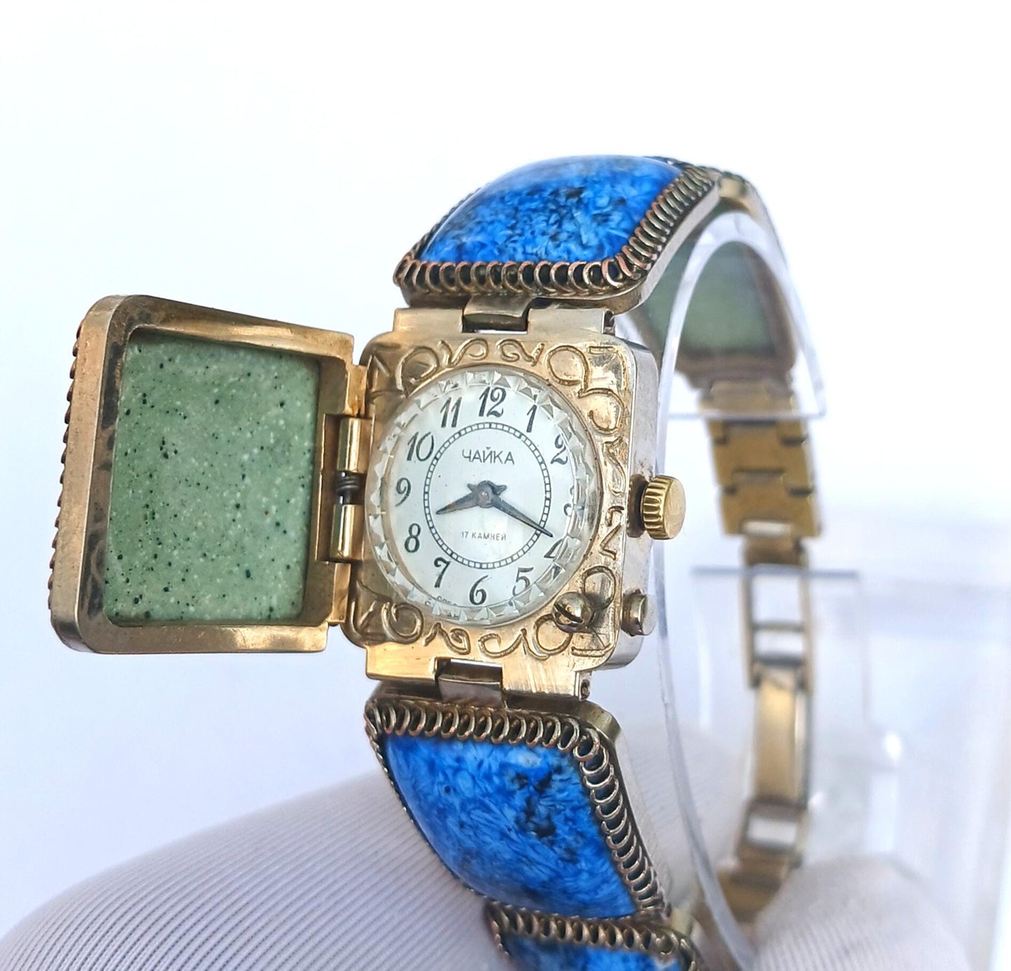 Soviet watch "Chaika" with malachite stones, Vintage Watch ,Ukraine watch ,Womens watch ,gold watch , Mechanical watch, Christmas Gift WATCH