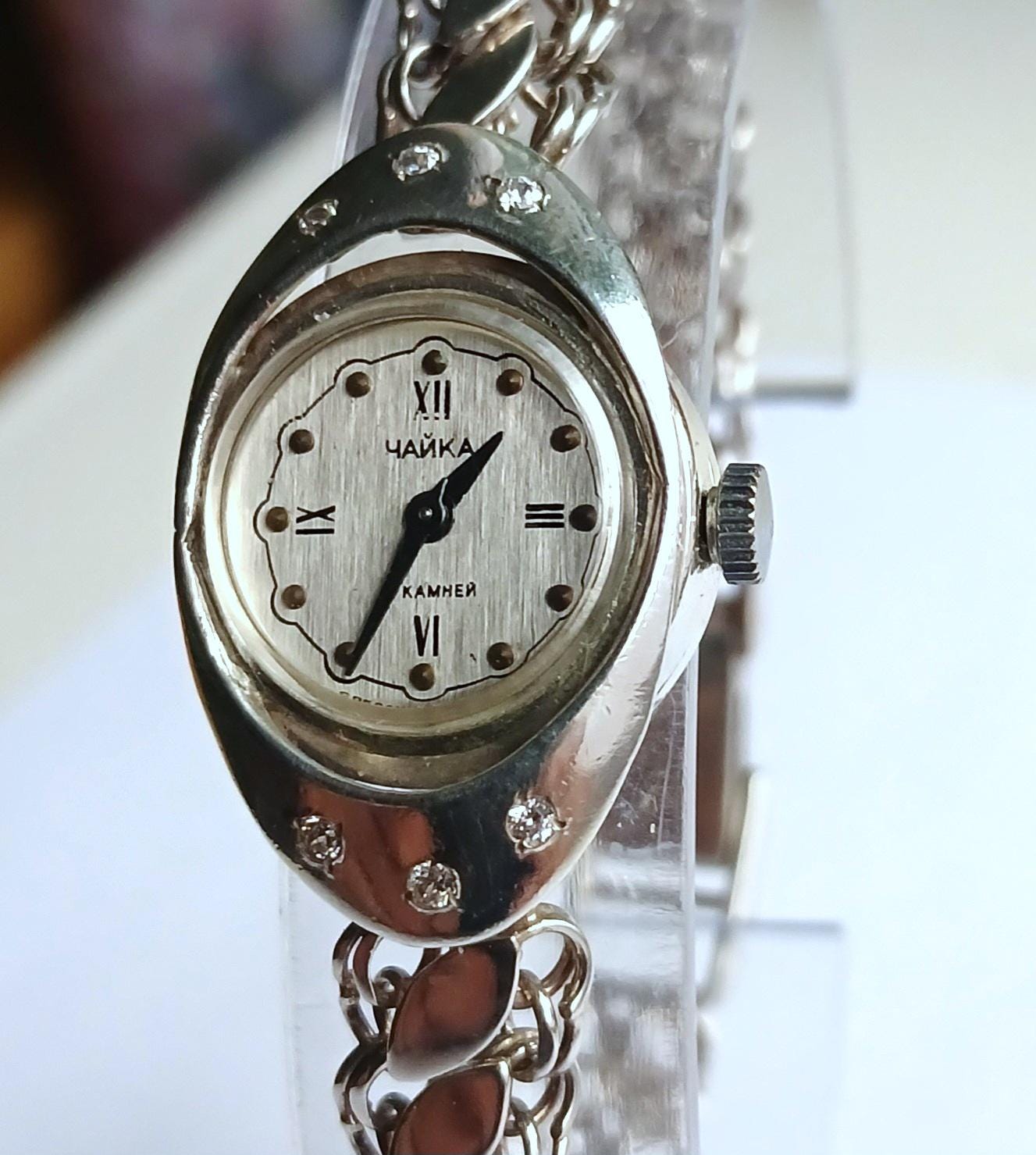Sterling silver watch, Soviet watch "Chaika" ,Vintage Watch,