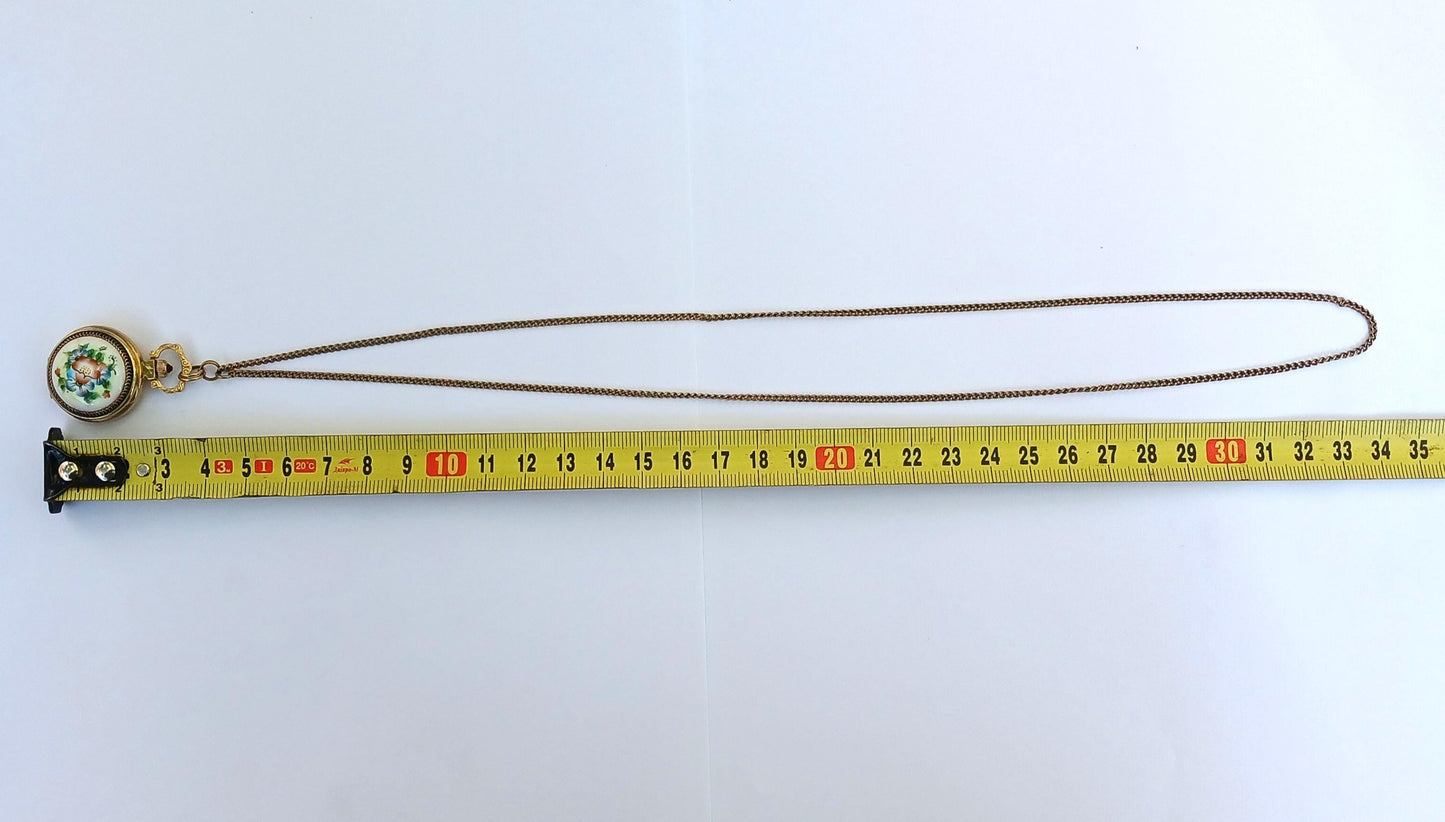 Pendant watch "Chaika", Gold plated watch with enamel , gold watch ,Womens watch, Mechanical watch