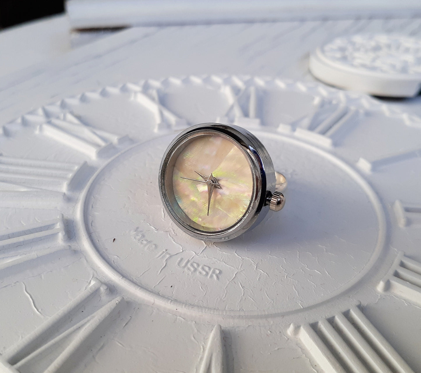 Stone watch, Pearl watch, Silver ring watch , Silver plated Ring, Pearl ring watch,