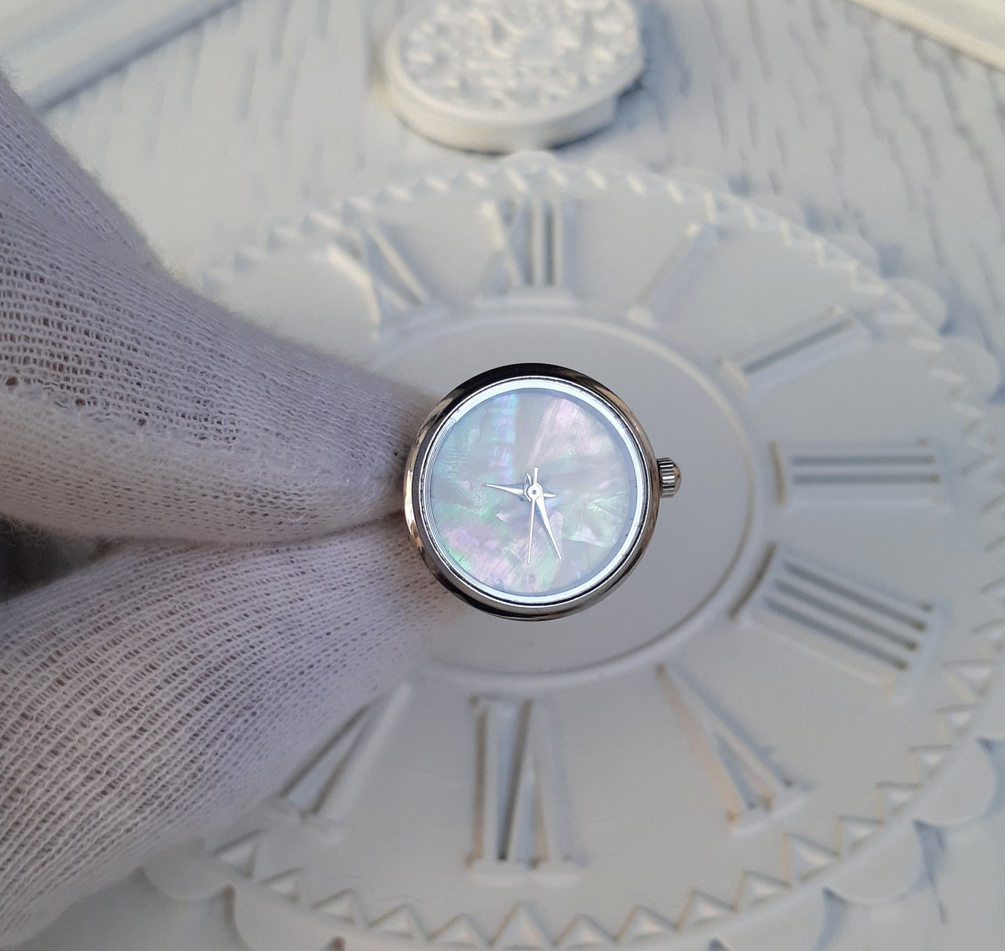 Stone watch, Pearl watch, Silver ring watch , Silver plated Ring, Pearl ring watch,