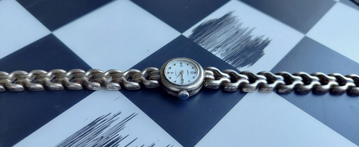 Sterling silver watch, Soviet watch "Chaika" ,Vintage Watch,