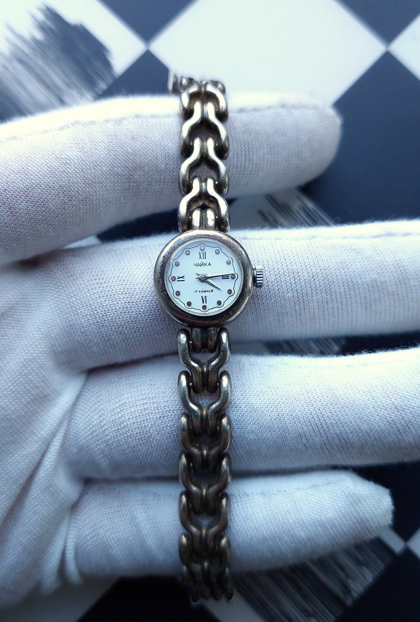 Sterling silver watch, Soviet watch "Chaika" ,Vintage Watch,