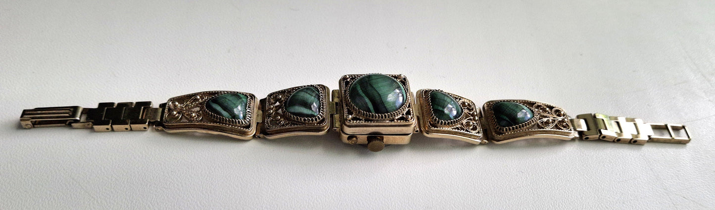 Soviet watch "Chaika" with malachite stones, Vintage Watch ,Ukraine watch ,Womens watch ,gold watch , Mechanical watch, Christmas Gift WATCH
