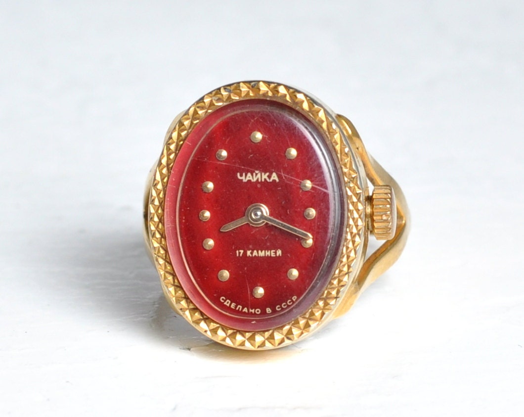Soviet watch "Chaika",Gold Ring watch ,finger ring watch ,Ukraine watch ,red watch Womens watch Mechanical watch