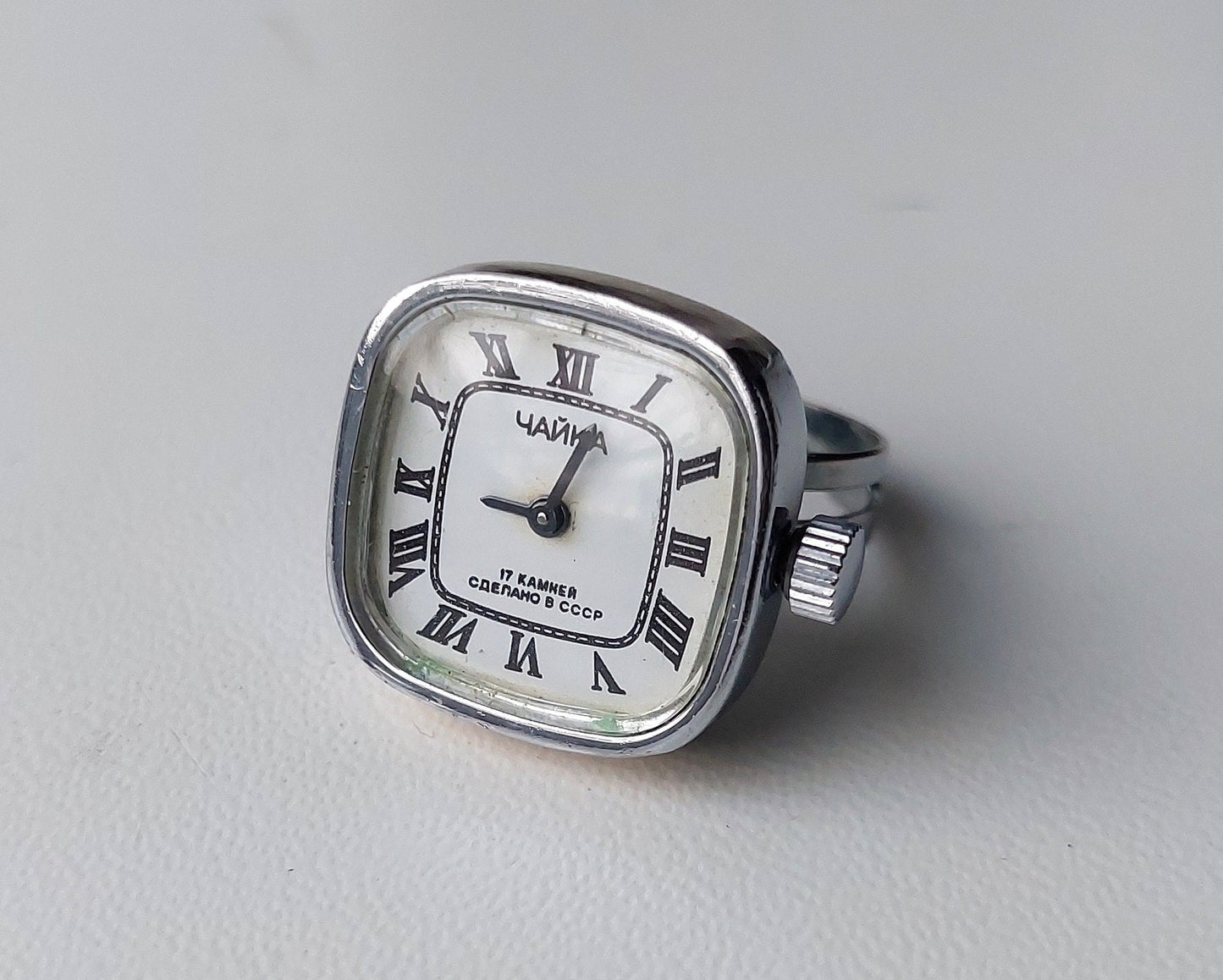 Watch ring "Chaika" ,Soviet watch ,Sterling Silver Ring watch