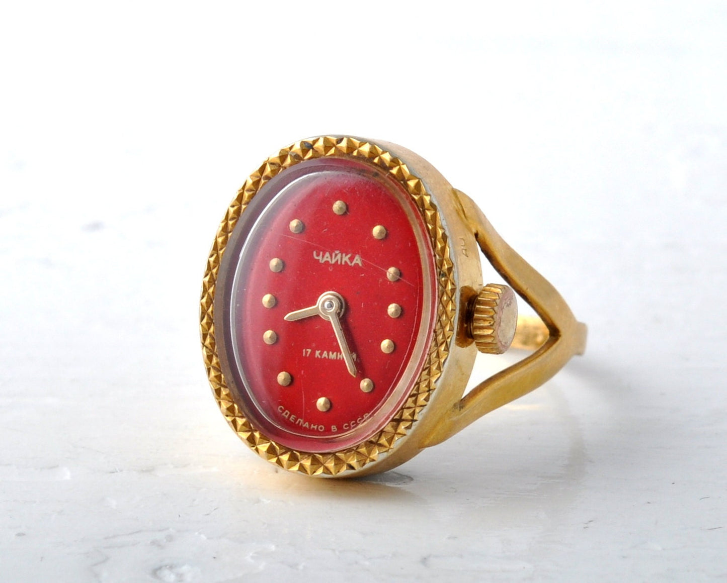 Soviet watch "Chaika",Gold Ring watch ,finger ring watch ,Ukraine watch ,red watch Womens watch Mechanical watch