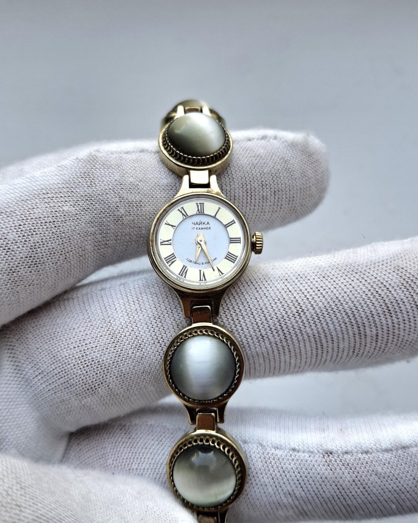 Soviet watch "Chaika" with moonstone , Vintage Watch ,Ukraine watch ,Womens watch ,gold watch , Mechanical watch, Christmas Gift WATCH
