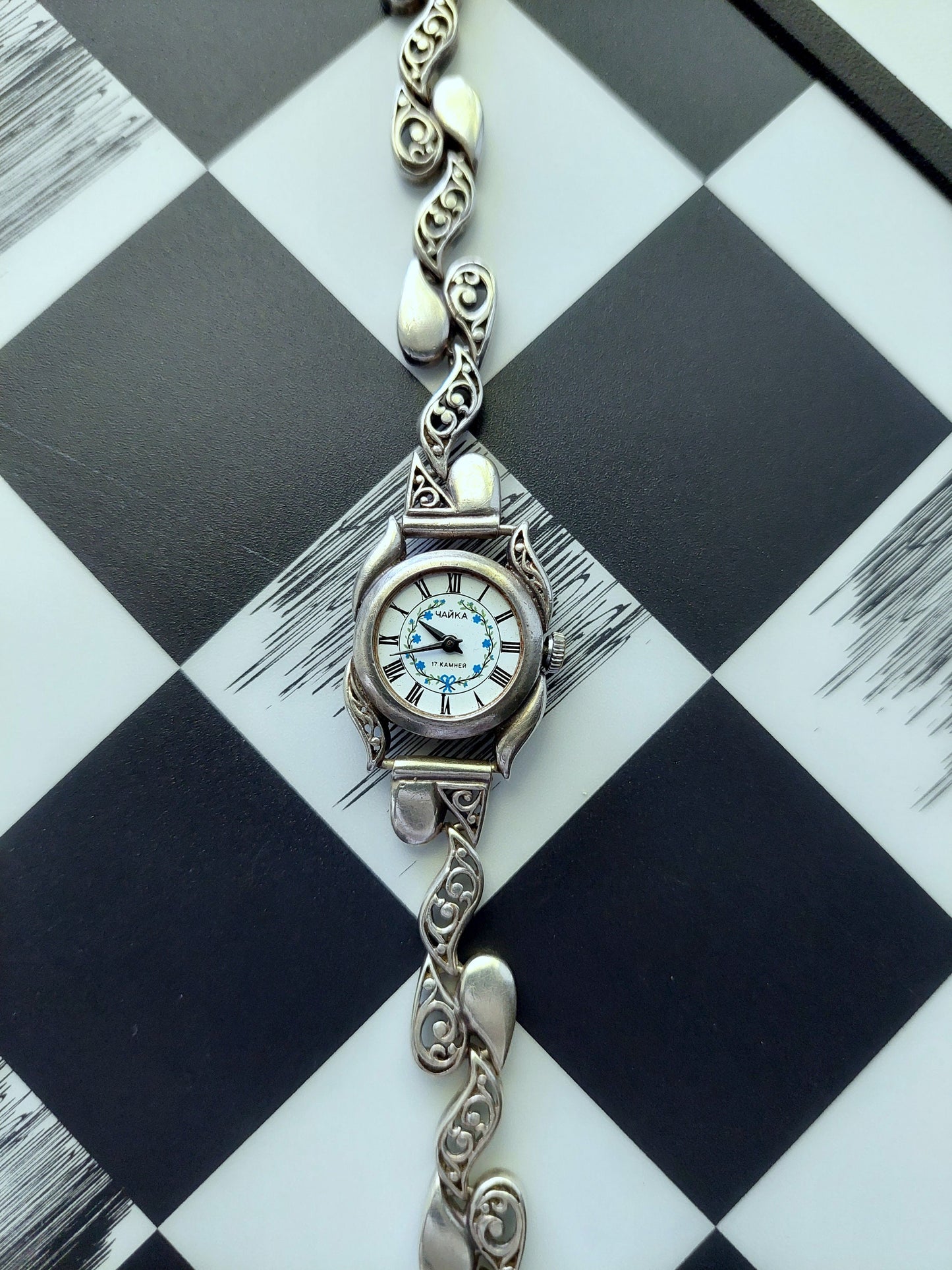 Soviet watch "Chaika" ,Vintage Watch, Sterling silver watch