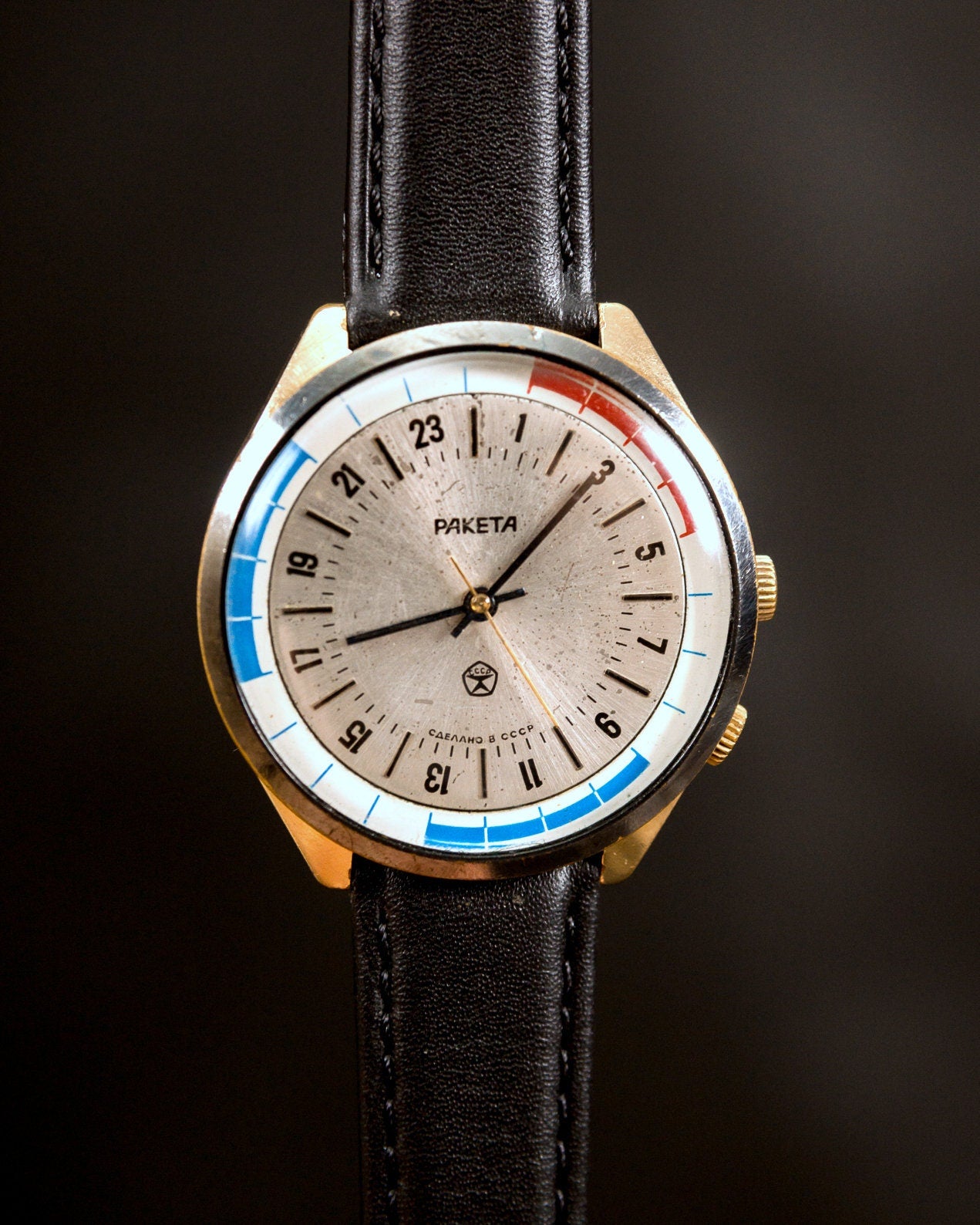 Soviet watch "Raketa" , 24 hours watch, Mens watch,classic watch, Ukraine watch, Vintage Watch ,Mens watch, boyfriends watch, violet Watch