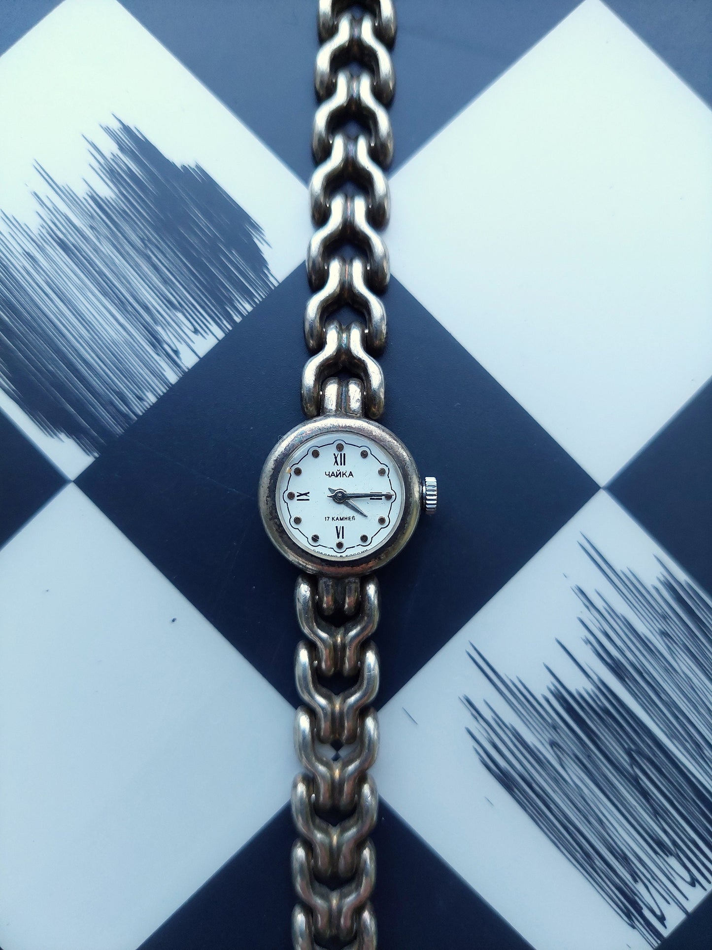 Sterling silver watch, Soviet watch "Chaika" ,Vintage Watch,