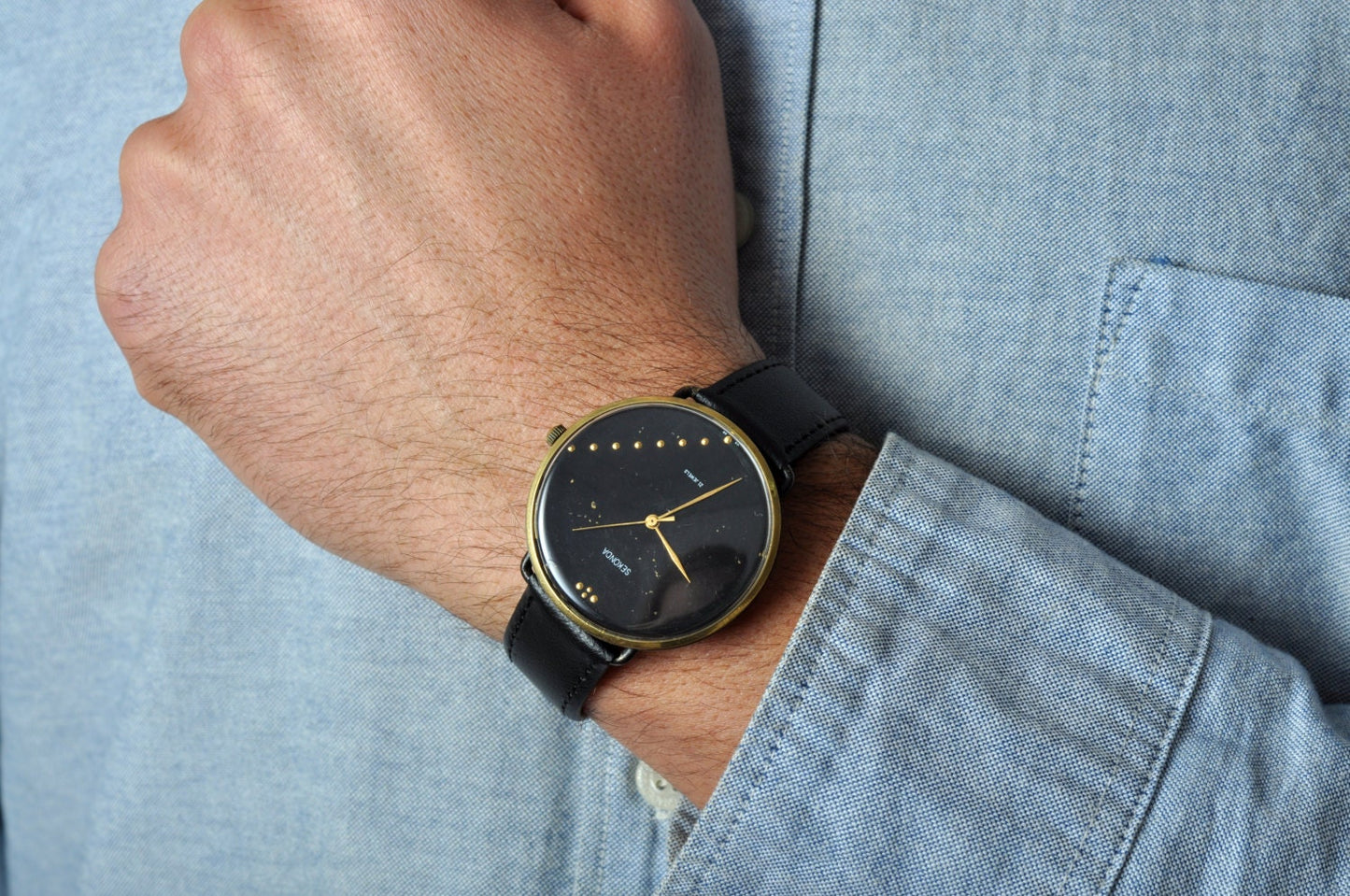 Soviet watch "Seconda" , Big Watch, Mens watch ,Womens watch, Gold plated watch, Ukraine watch, Vintage Watch, Black watch