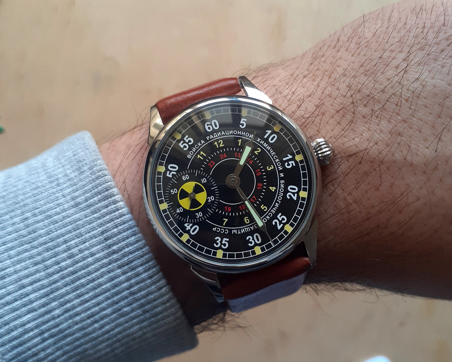 Soviet watch "Molnija"- "Troops of radiation, chemical and biological protection of the USSR", vintage watch, Hazard watch
