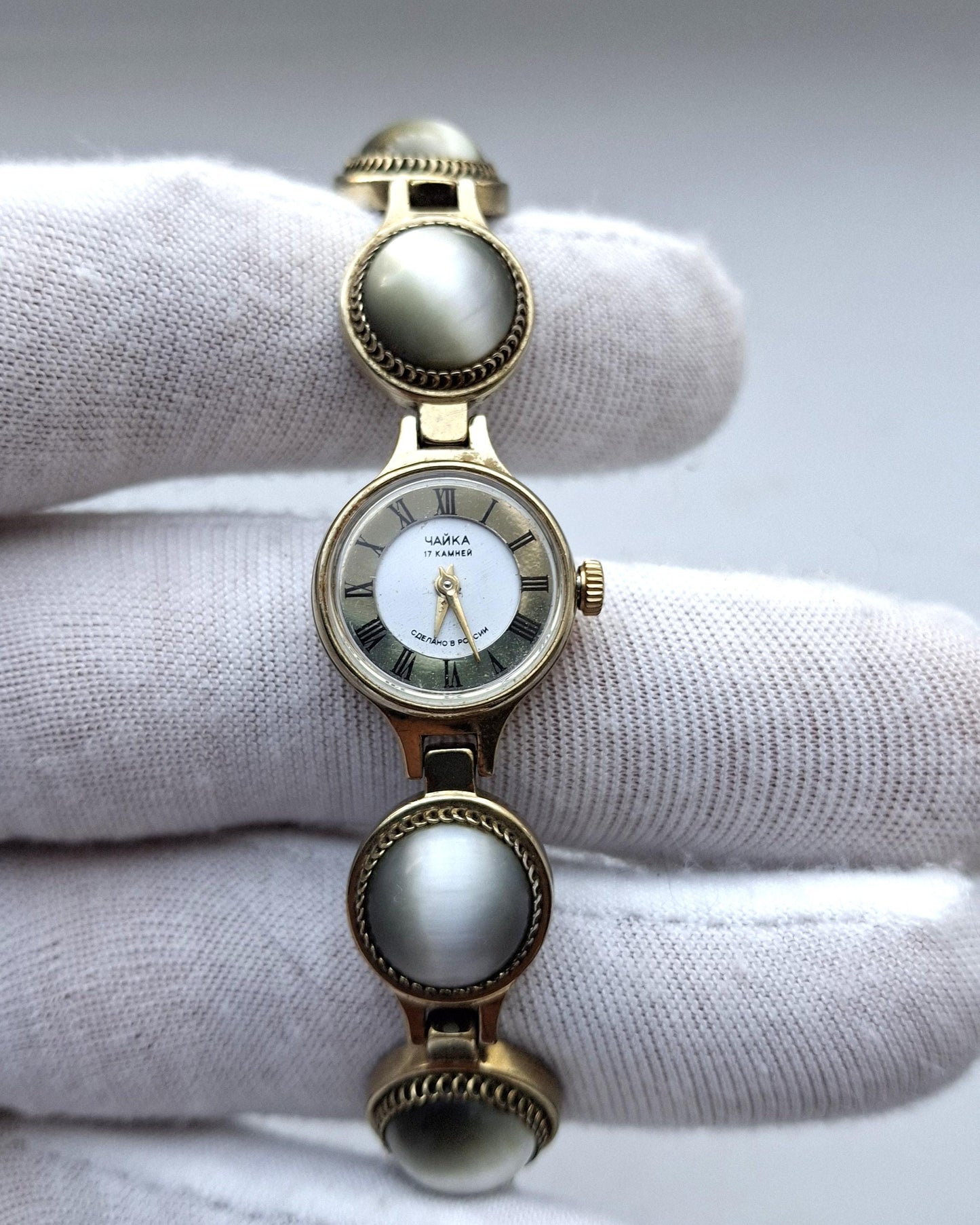 Soviet watch "Chaika" with moonstone , Vintage Watch ,Ukraine watch ,Womens watch ,gold watch , Mechanical watch, Christmas Gift WATCH