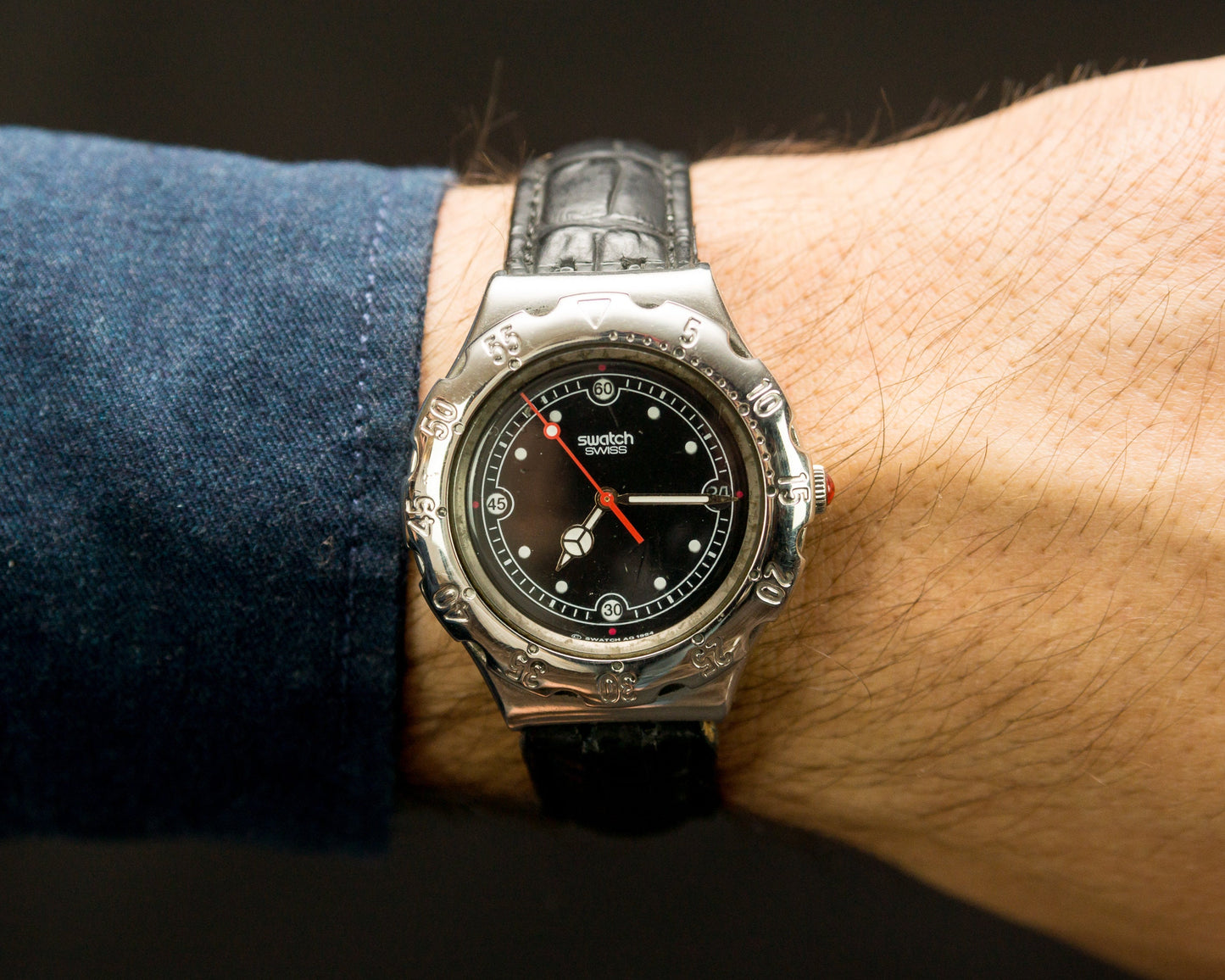 Swiss watch "Swatch" ,Vintage watch ,Mens watch ,Swatch Watch, lack white watch, watch men