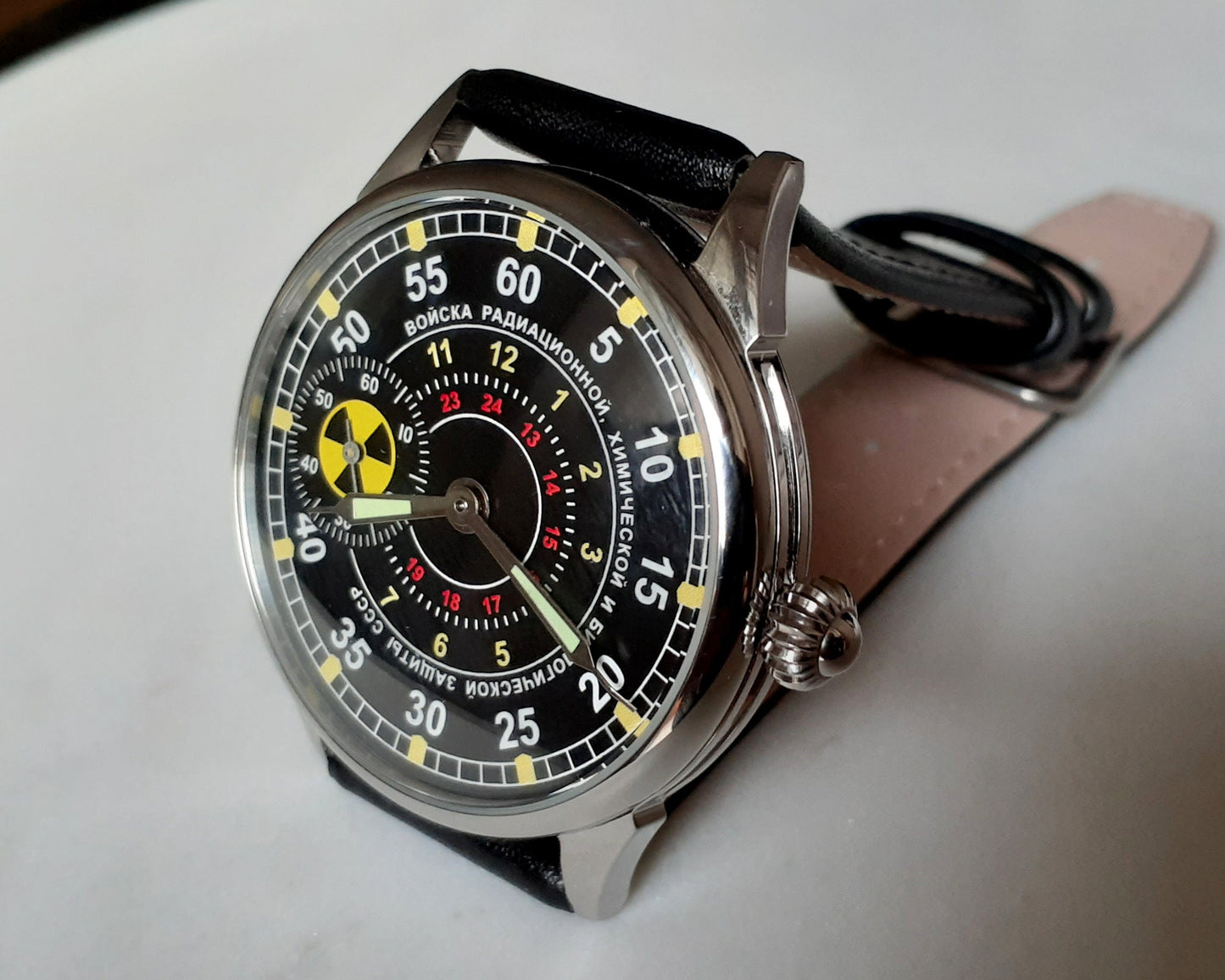 Soviet watch "Molnija"- "Troops of radiation, chemical and biological protection of the USSR", vintage watch, Hazard watch