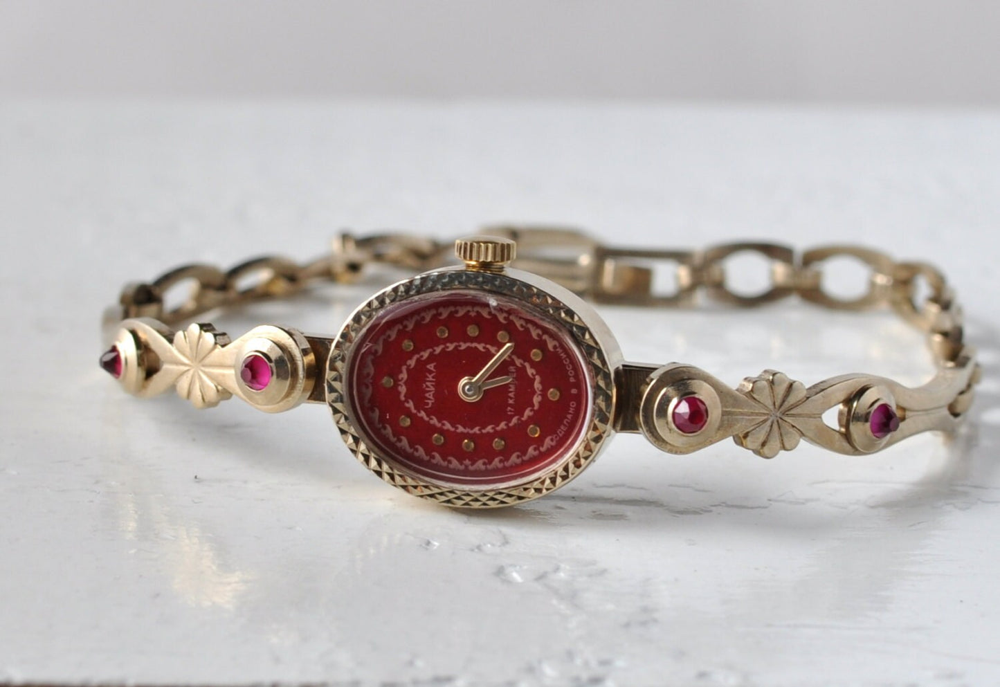 Soviet watch - "Chaika" with ruby stones in bracelet