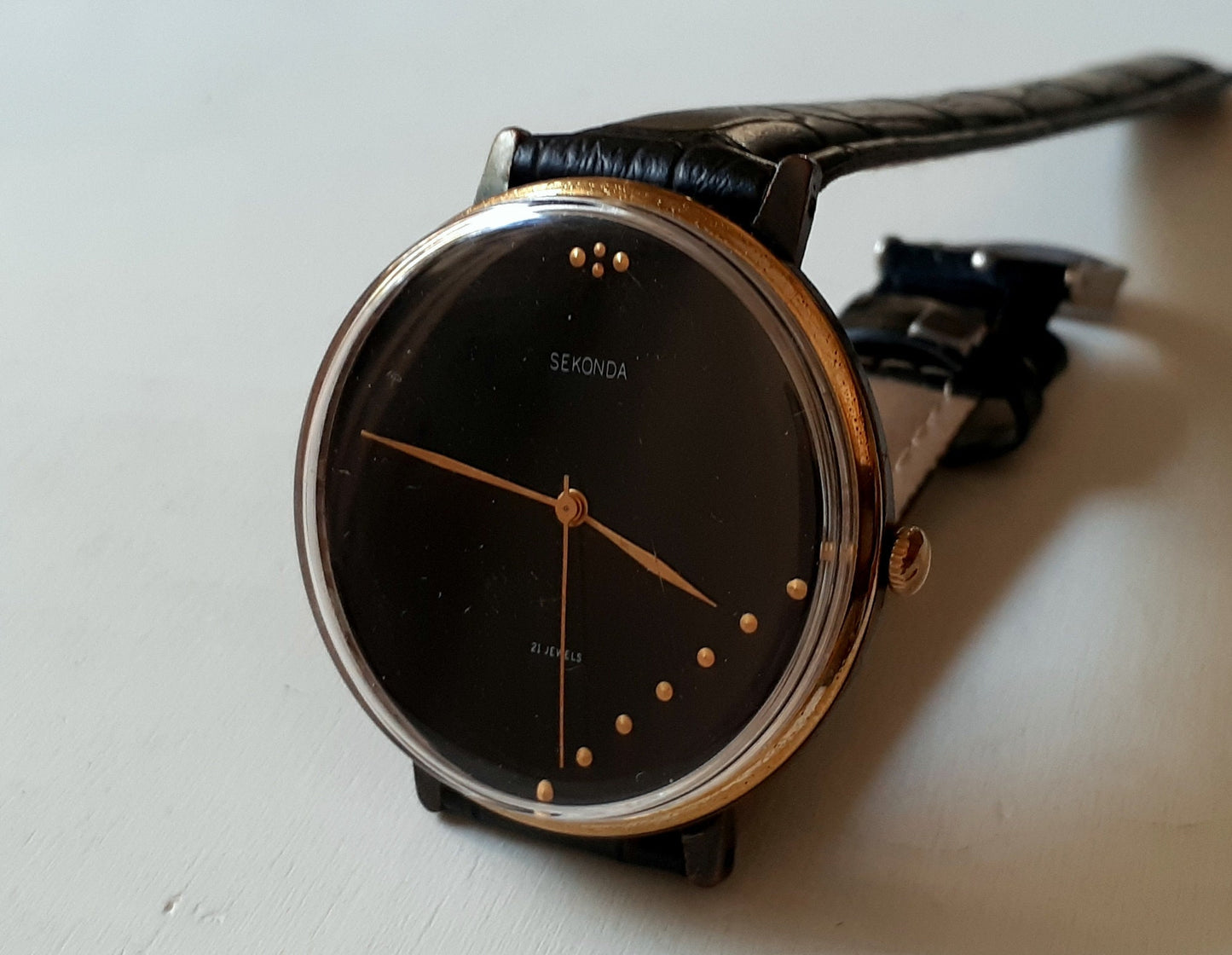 Soviet watch "Seconda" , Big Watch, Mens watch ,Womens watch, Gold plated watch, Ukraine watch, Vintage Watch, Black watch