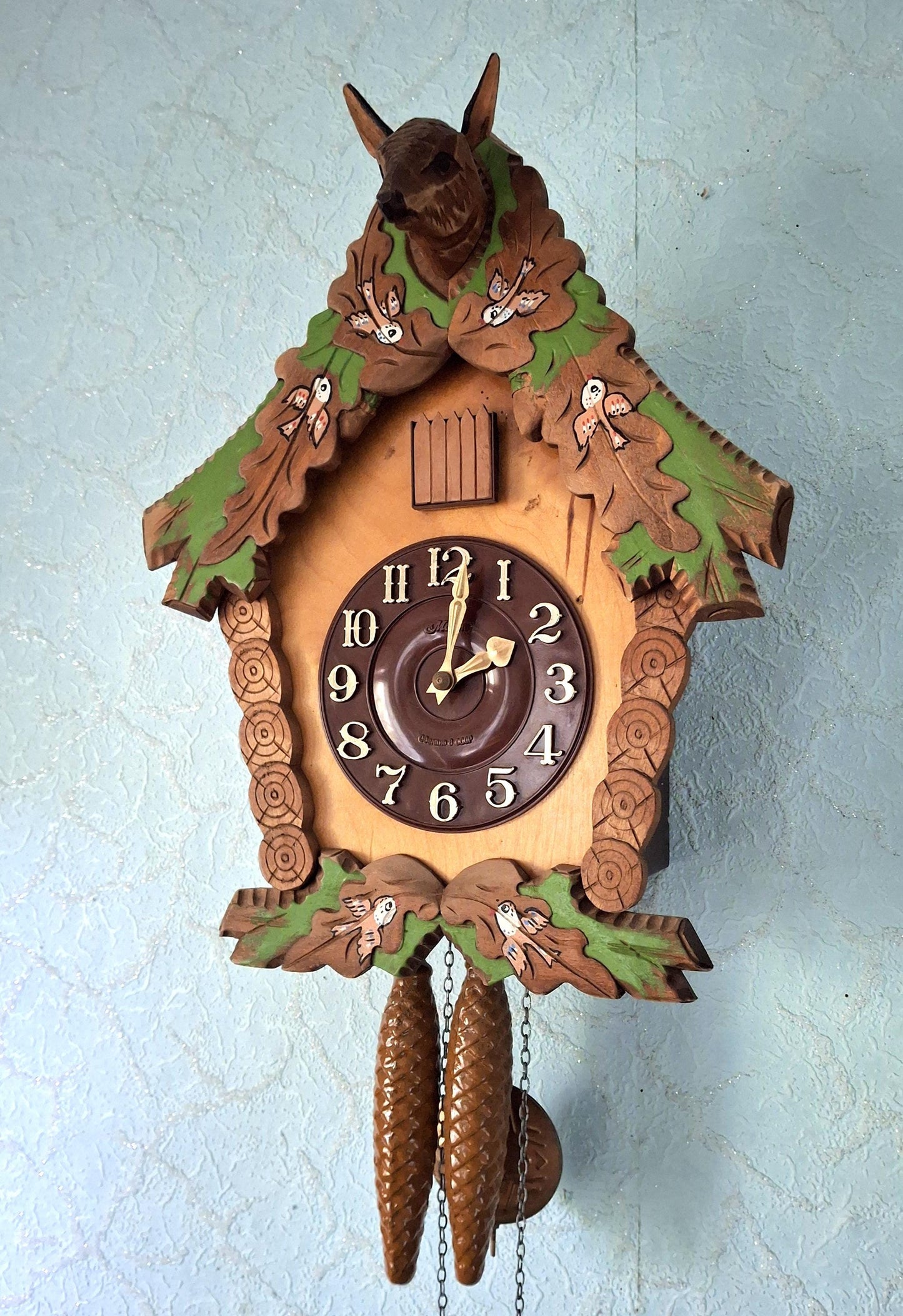 Cuckoo Clock with deer and birds decor , Soviet clock, Alarm clock with cuckoo