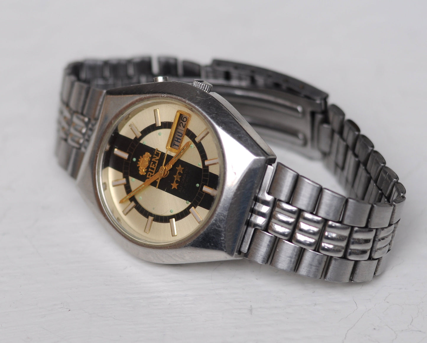 Orient watch, Vintage watch , Japan watch ,Mens watch ,Automatic watch, steel watch, classic watch, white watch, minimalwatch