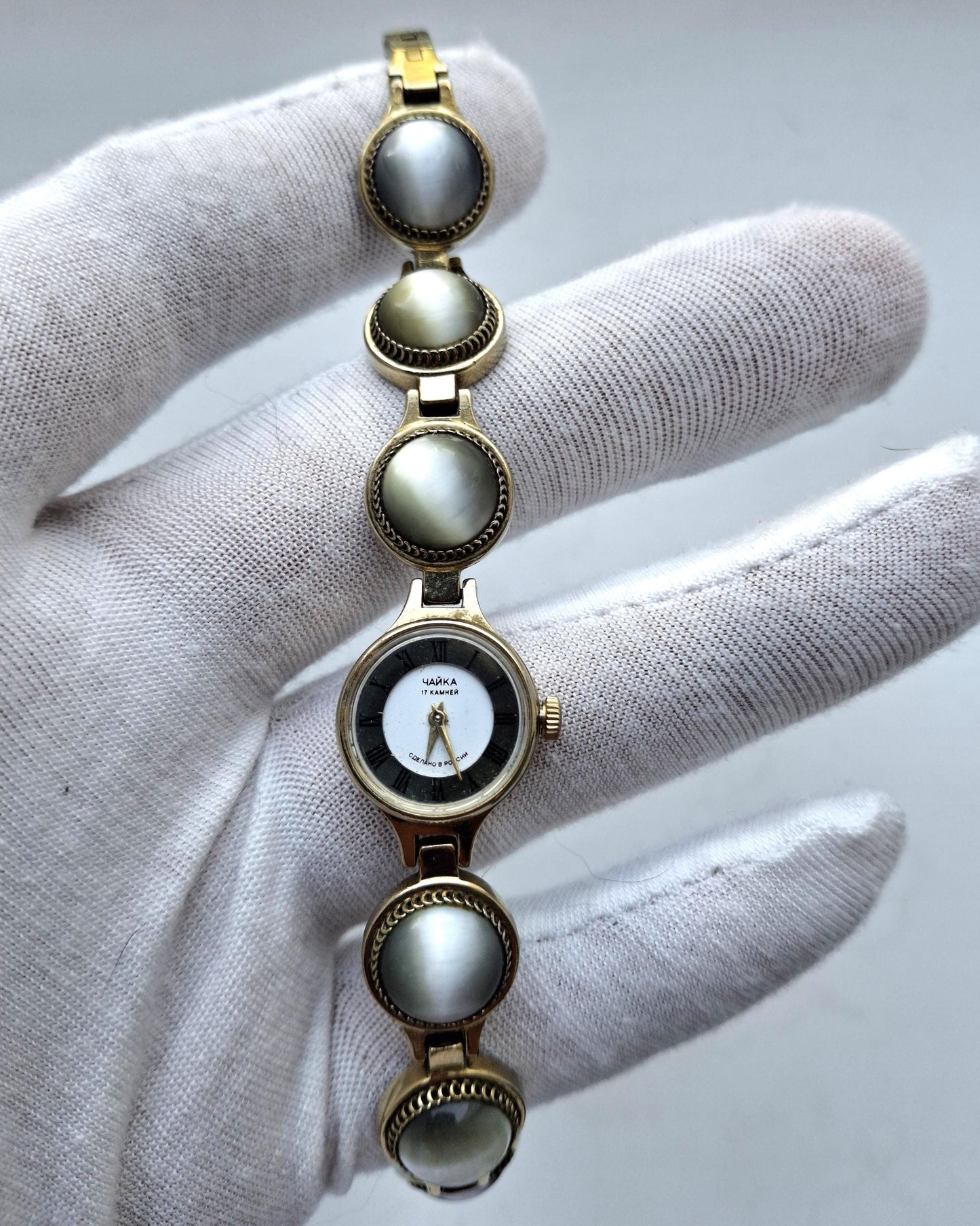 Soviet watch "Chaika" with moonstone , Vintage Watch ,Ukraine watch ,Womens watch ,gold watch , Mechanical watch, Christmas Gift WATCH