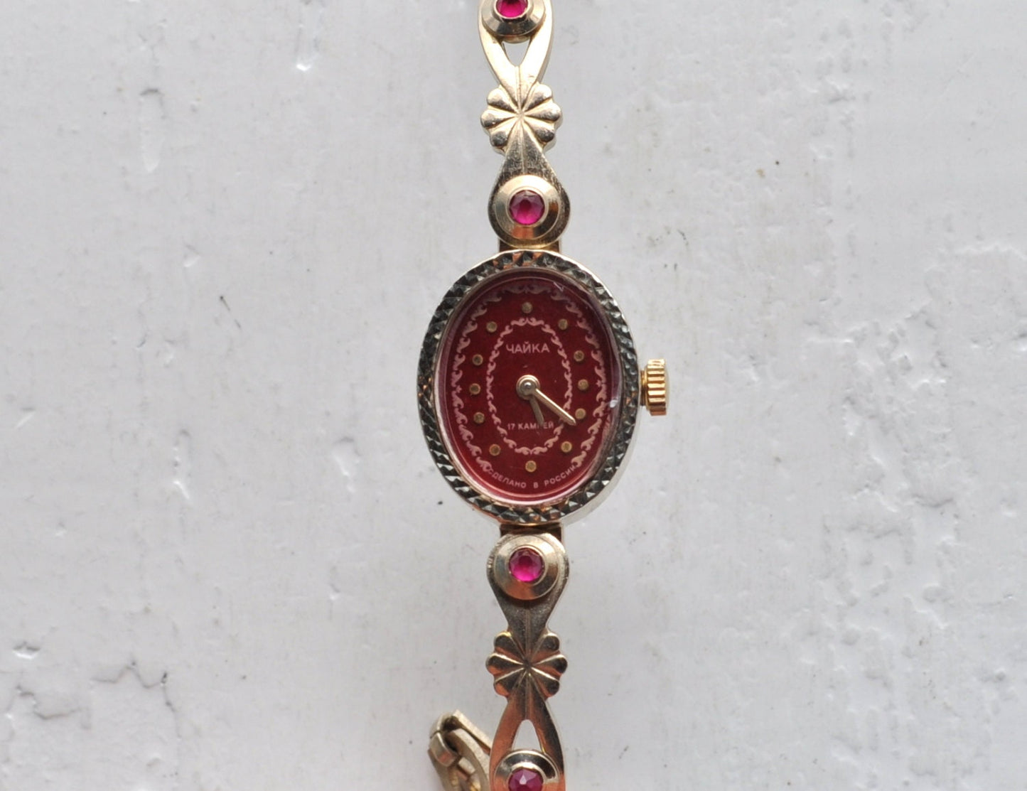 Soviet watch - "Chaika" with ruby stones in bracelet