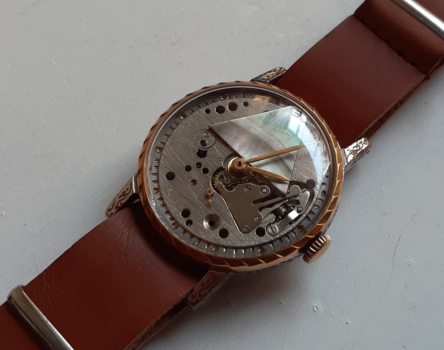Skeleton Watch with pearl pyramid ,Soviet watch ,Ukraine watch ,Vintage Watch ,Mens watch ,Mechanical watch, classic watch- USSR Vintage