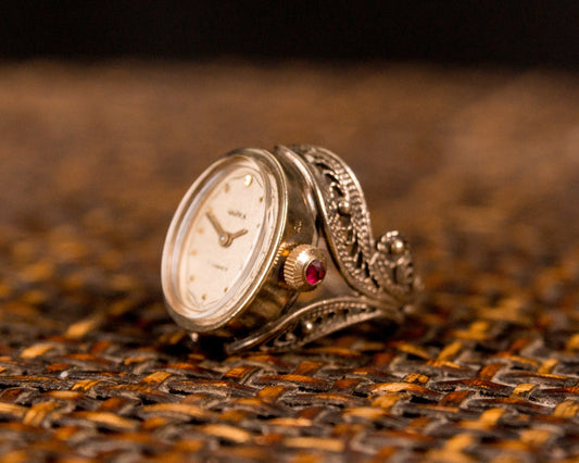 Vintage Ring watch  "Chaika" with ruby stone crown , Vintage Ring watch ,gold plated watch ring ,Womens watch, Mechanical watch