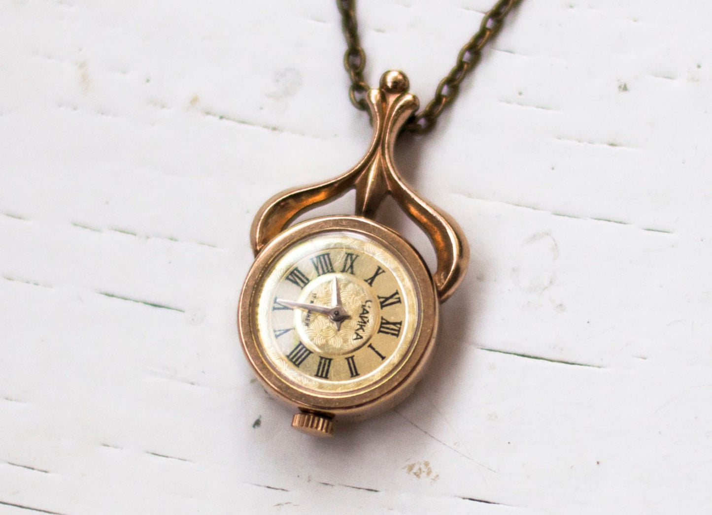Vintage pendant watch "Chaika", Gold plated watch with enamel , gold watch ,Womens watch, Mechanical watch
