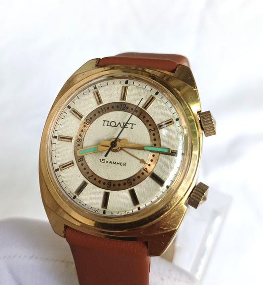 Rare watch "Poljot", Soviet watch, Signal watch, Alarm watch , gold plated watch ,Ukraine watch ,Mens watch ,Mechanical watch