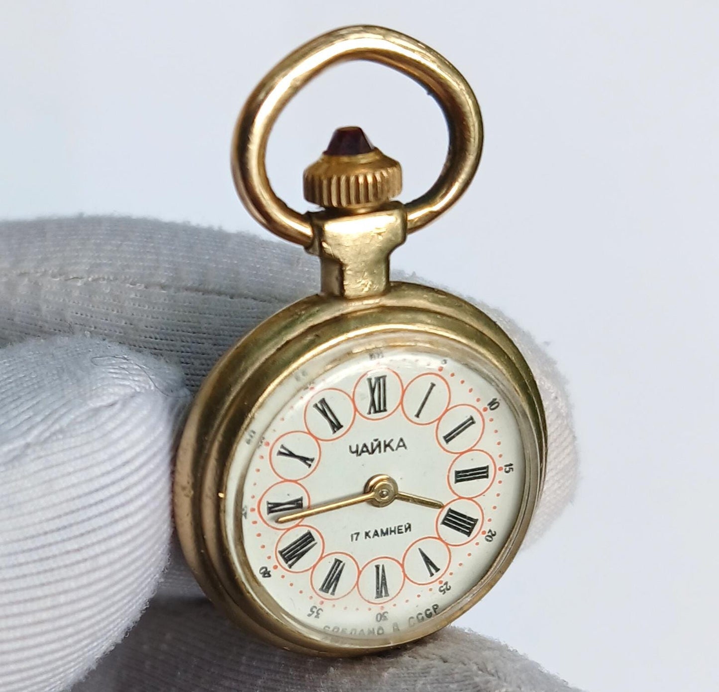 Pendant watch "Chaika", Gold plated watch with enamel , gold watch ,Womens watch, Mechanical watch