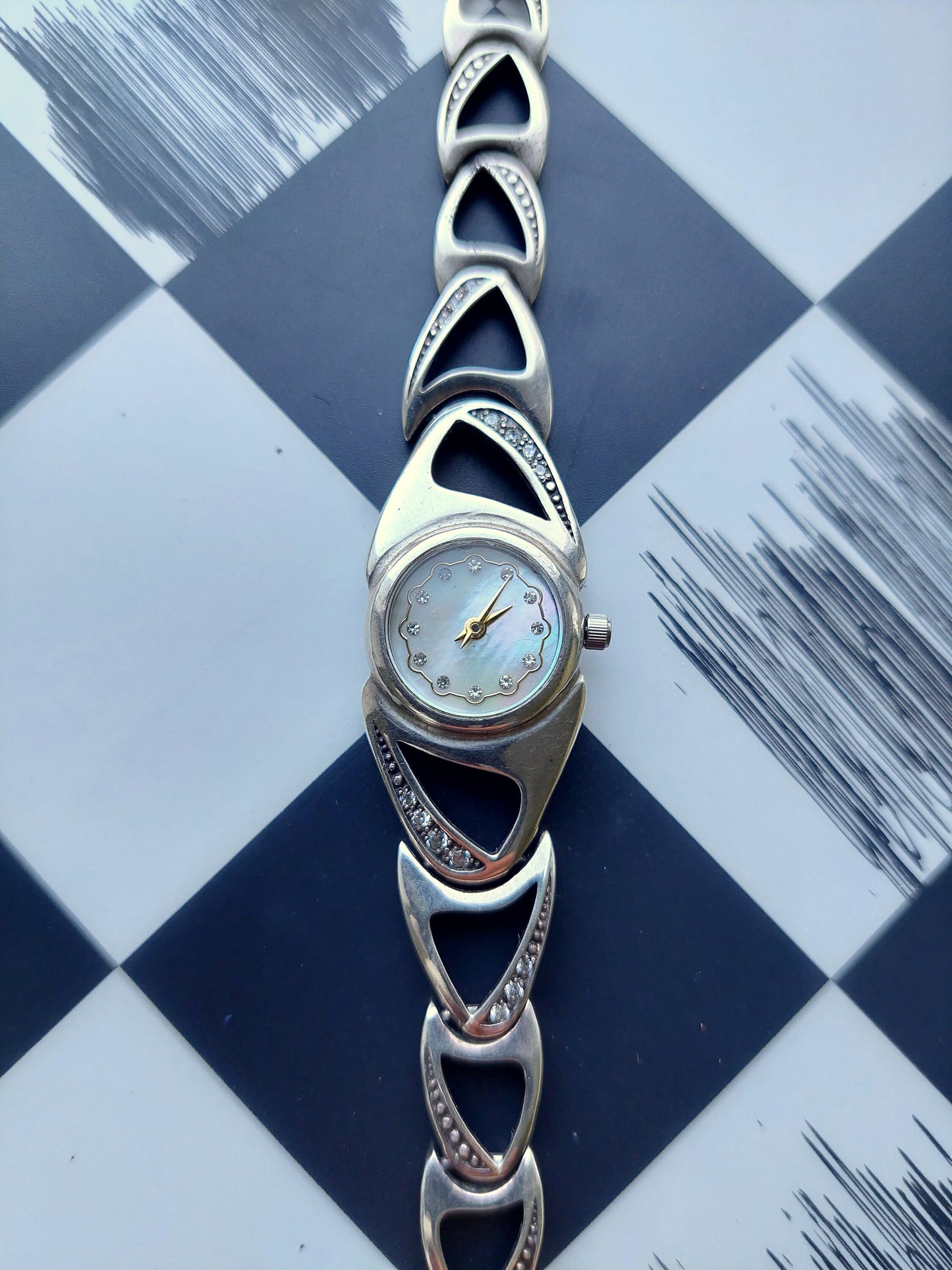 Silver watch"Chaika" , pearl dial with diamonds, Soviet watch  ,Vintage Watch,