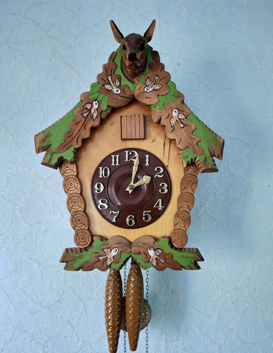 Cuckoo Clock with deer and birds decor , Soviet clock, Alarm clock with cuckoo