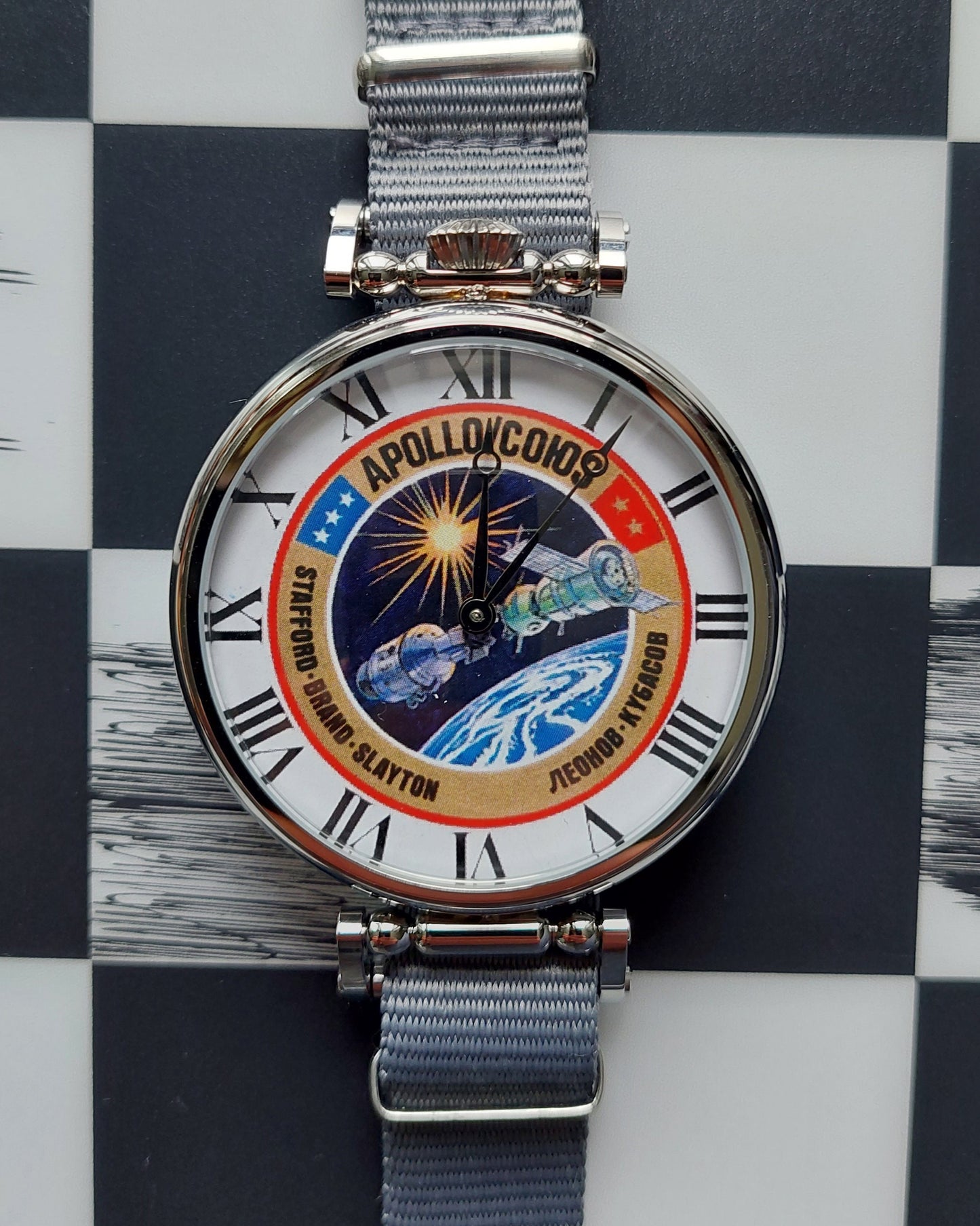 Soviet watch "Molnija"with dial - Soyuz-Apollo mission.