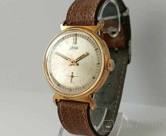 Gold plated watch, Soviet watch "Pobeda", Vintage Watch