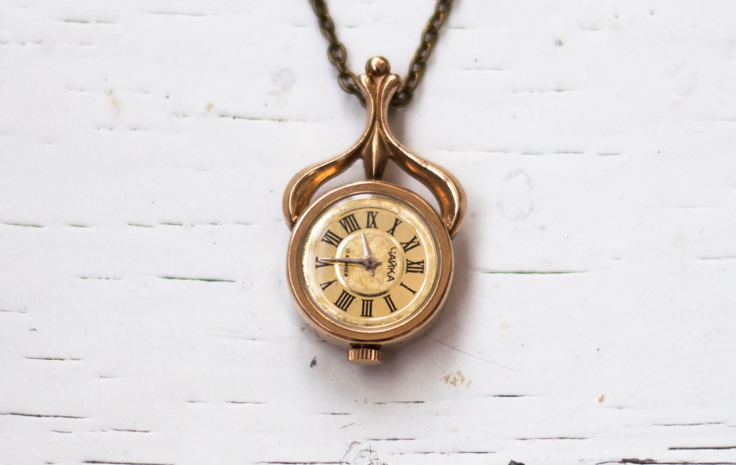 Vintage pendant watch "Chaika", Gold plated watch with enamel , gold watch ,Womens watch, Mechanical watch