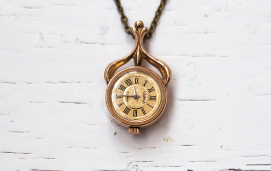 Vintage pendant watch "Chaika", Gold plated watch with enamel , gold watch ,Womens watch, Mechanical watch