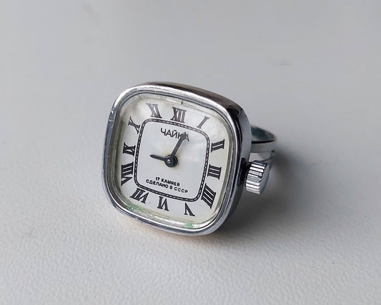 Watch ring "Chaika" ,Soviet watch ,Sterling Silver Ring watch