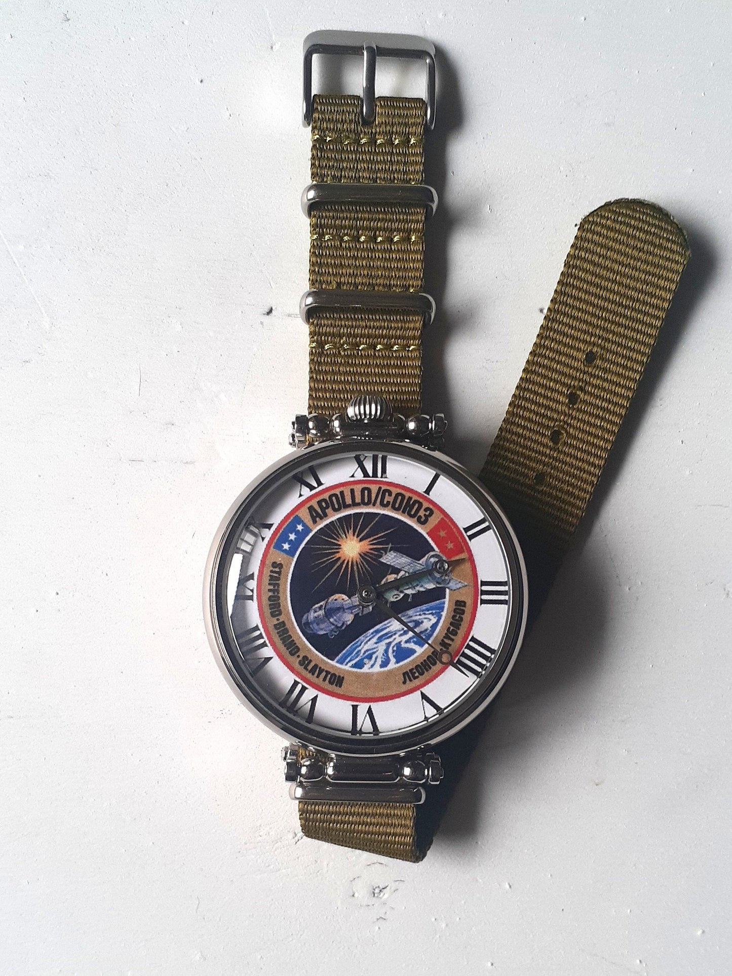 Soviet watch "Molnija"with dial - Soyuz-Apollo mission.