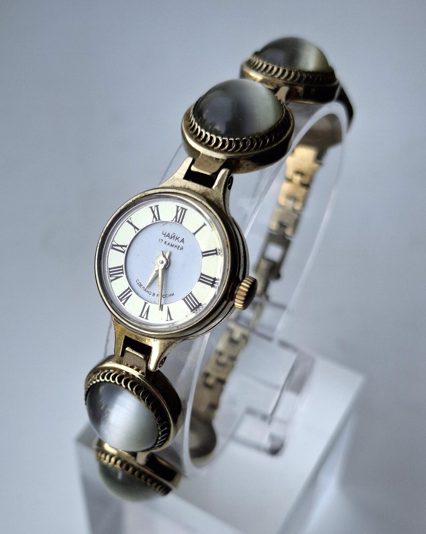 Soviet watch "Chaika" with moonstone , Vintage Watch ,Ukraine watch ,Womens watch ,gold watch , Mechanical watch, Christmas Gift WATCH