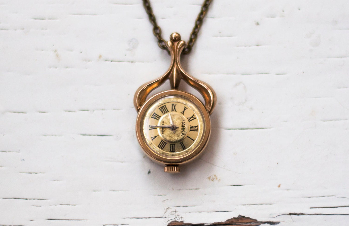 Vintage pendant watch "Chaika", Gold plated watch with enamel , gold watch ,Womens watch, Mechanical watch