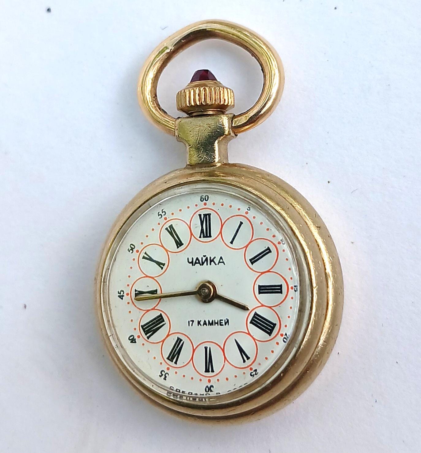 Pendant watch "Chaika", Gold plated watch with enamel , gold watch ,Womens watch, Mechanical watch