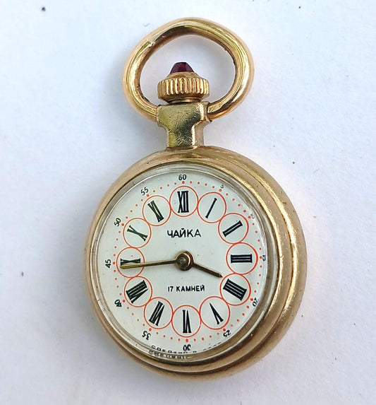 Pendant watch "Chaika", Gold plated watch with enamel , gold watch ,Womens watch, Mechanical watch