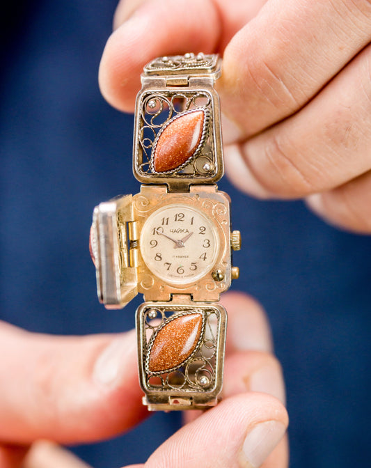 Soviet watch "Chaika" with cat's eye bracelet, Vintage Watch ,Ukraine watch ,Womens watch , Mechanical watch