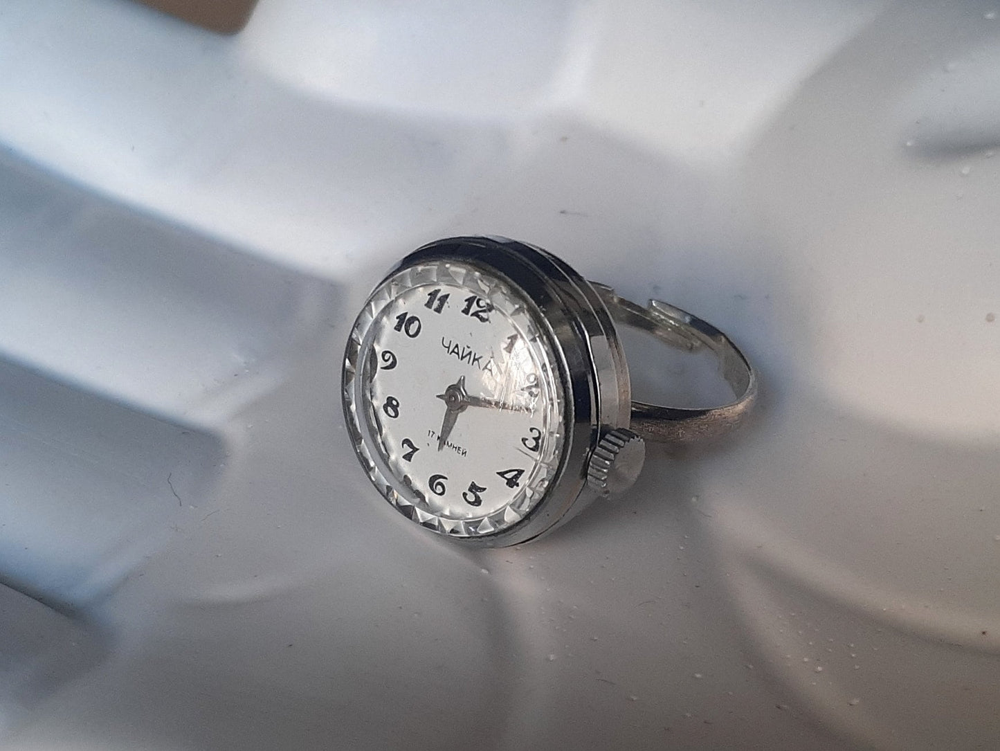 Watch ring "Chaika" ,Soviet watch ,Sterling Silver Ring watch