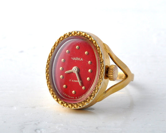 Soviet watch  "Chaika",Gold Ring watch ,finger ring watch ,Ukraine watch  ,red watch Womens watch Mechanical watch