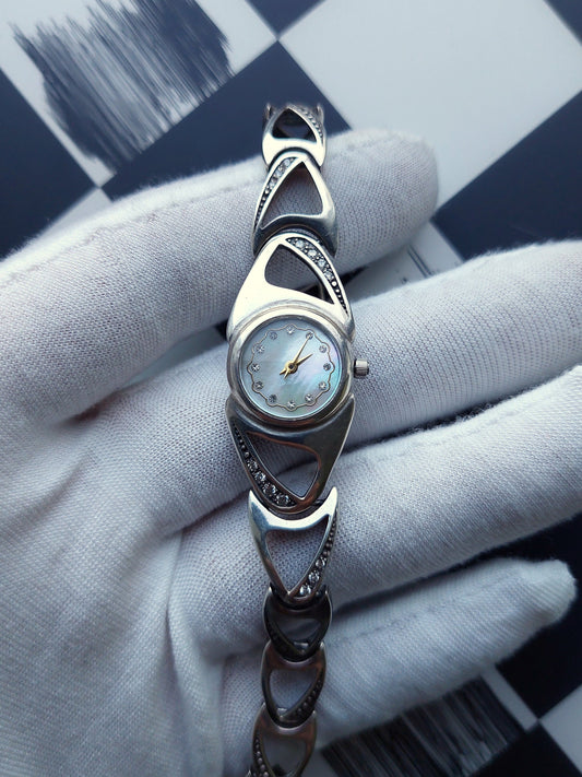 Silver watch"Chaika" , pearl dial with diamonds, Soviet watch  ,Vintage Watch,