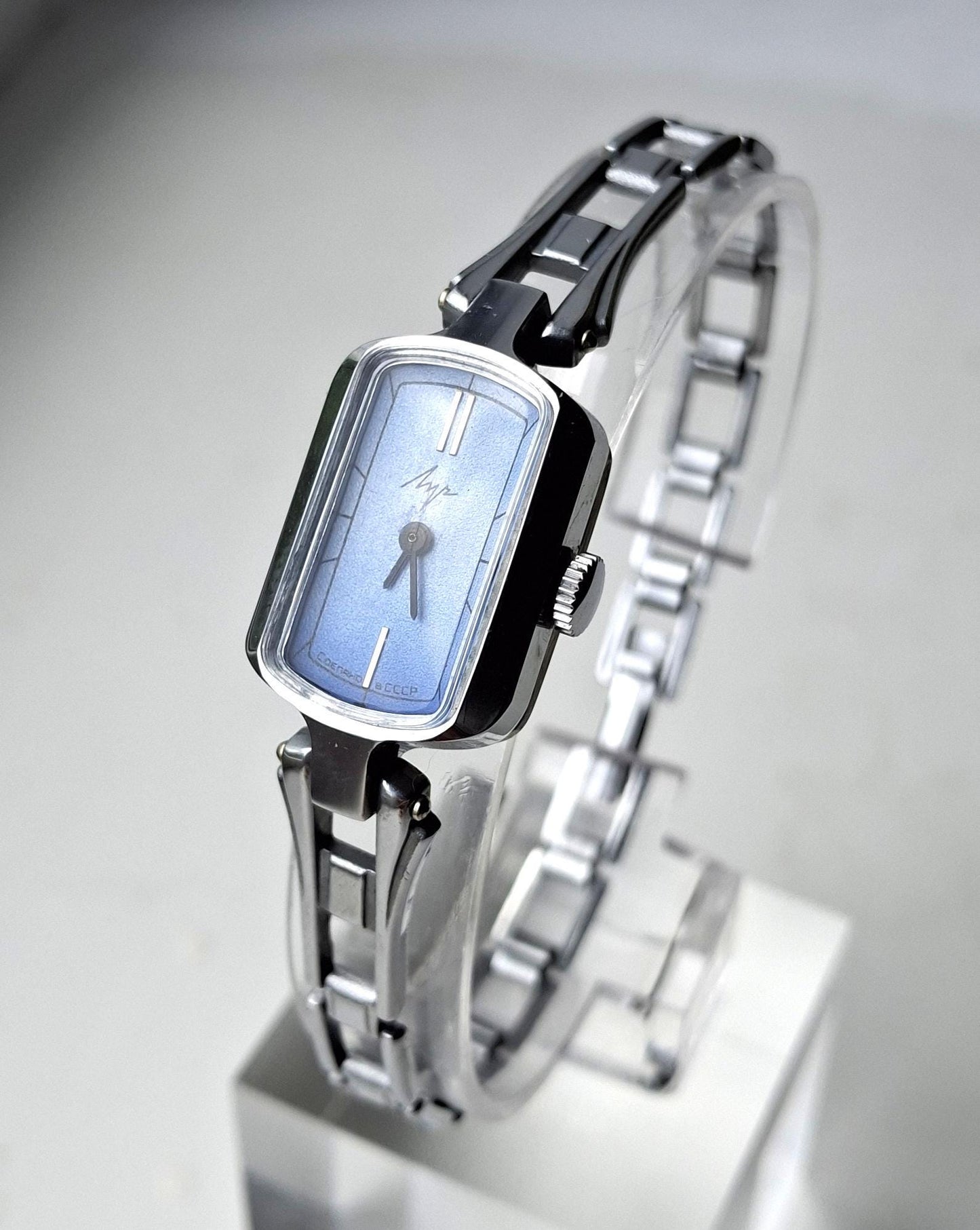 New watch "Luch" with box and papers , Vintage Watch ,Womens watch ,silver watch , Mechanical watch